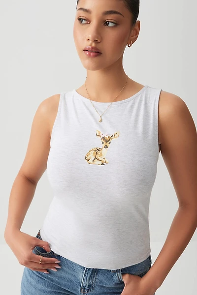 Ardene Boat Neck Graphic Tank Top in Light Grey | Size | Spandex/Cotton