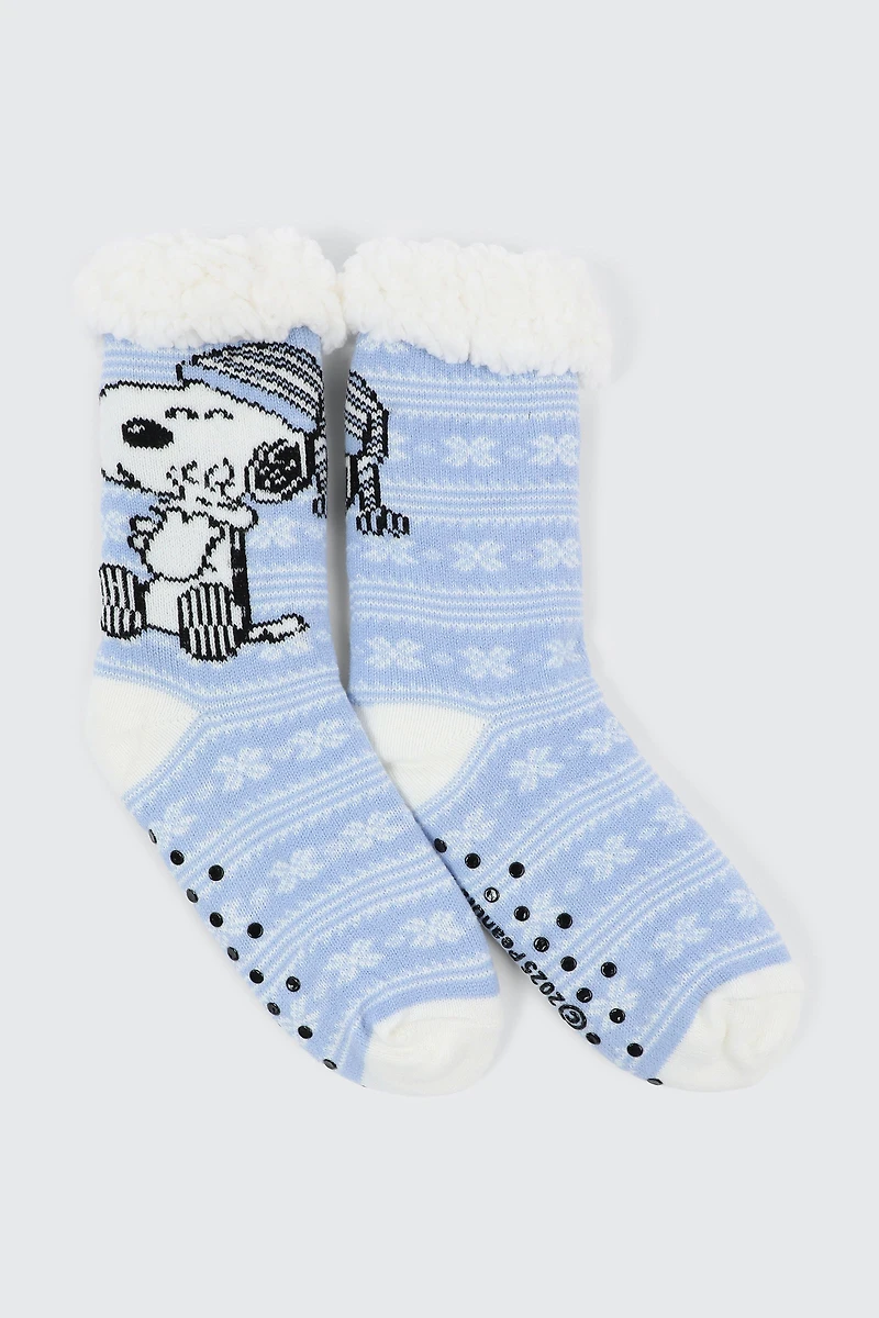 Ardene Snoopy Slipper Socks in Light Blue | Polyester