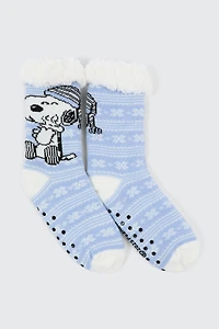 Ardene Snoopy Slipper Socks in Light Blue | Polyester