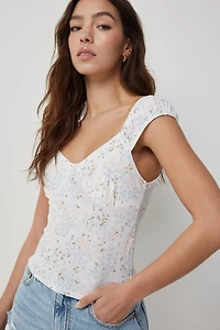 Ardene Crop Peasant Top in White | Size Large | Polyester/Spandex