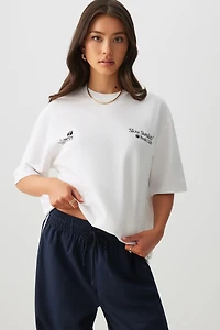 Ardene Oversized Graphic T-Shirt in White | Size Small | 100% Cotton