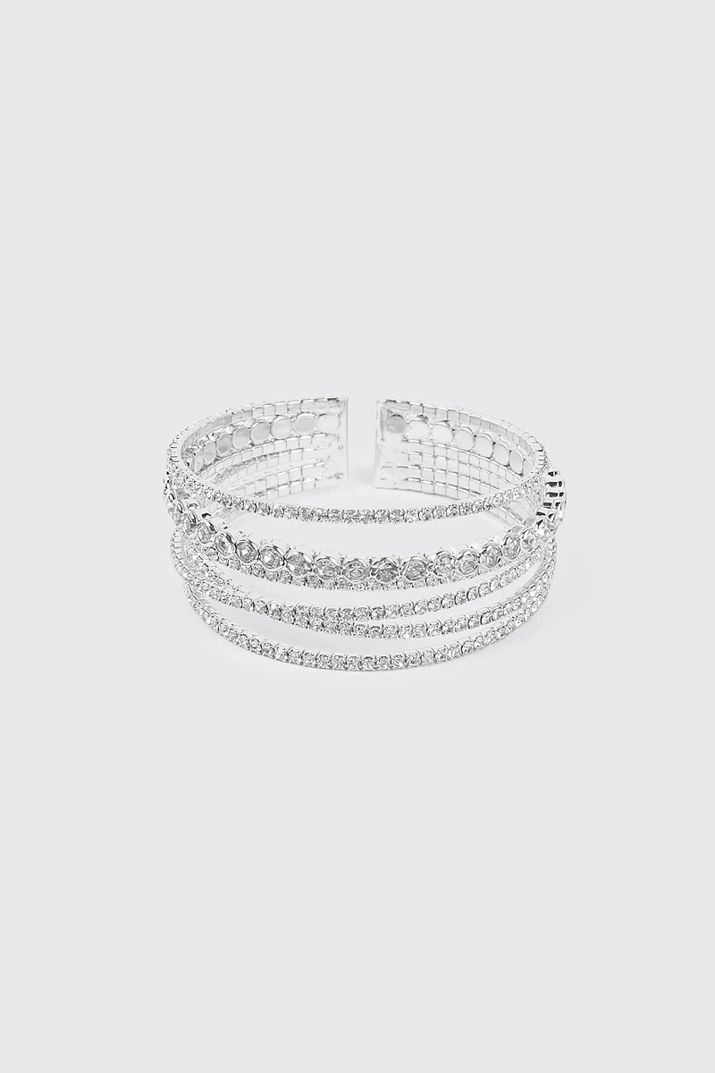 Ardene Multi Row Rhinestone Bracelet in Silver