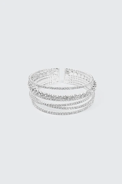 Ardene Multi Row Rhinestone Bracelet in Silver