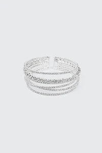 Ardene Multi Row Rhinestone Bracelet in Silver