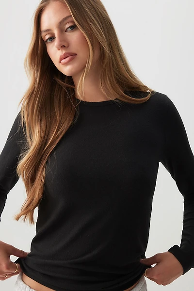 Ardene Brushed Jersey Long Sleeve T-Shirt in | Size | Cotton/Elastane