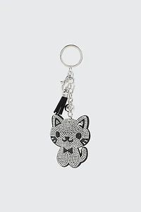 Ardene Rhinestone Cat Keychain in Silver