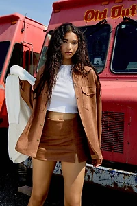 Ardene Faux Suede Mini Skort in Cognac | Size | Polyester/Elastane/Faux Suede