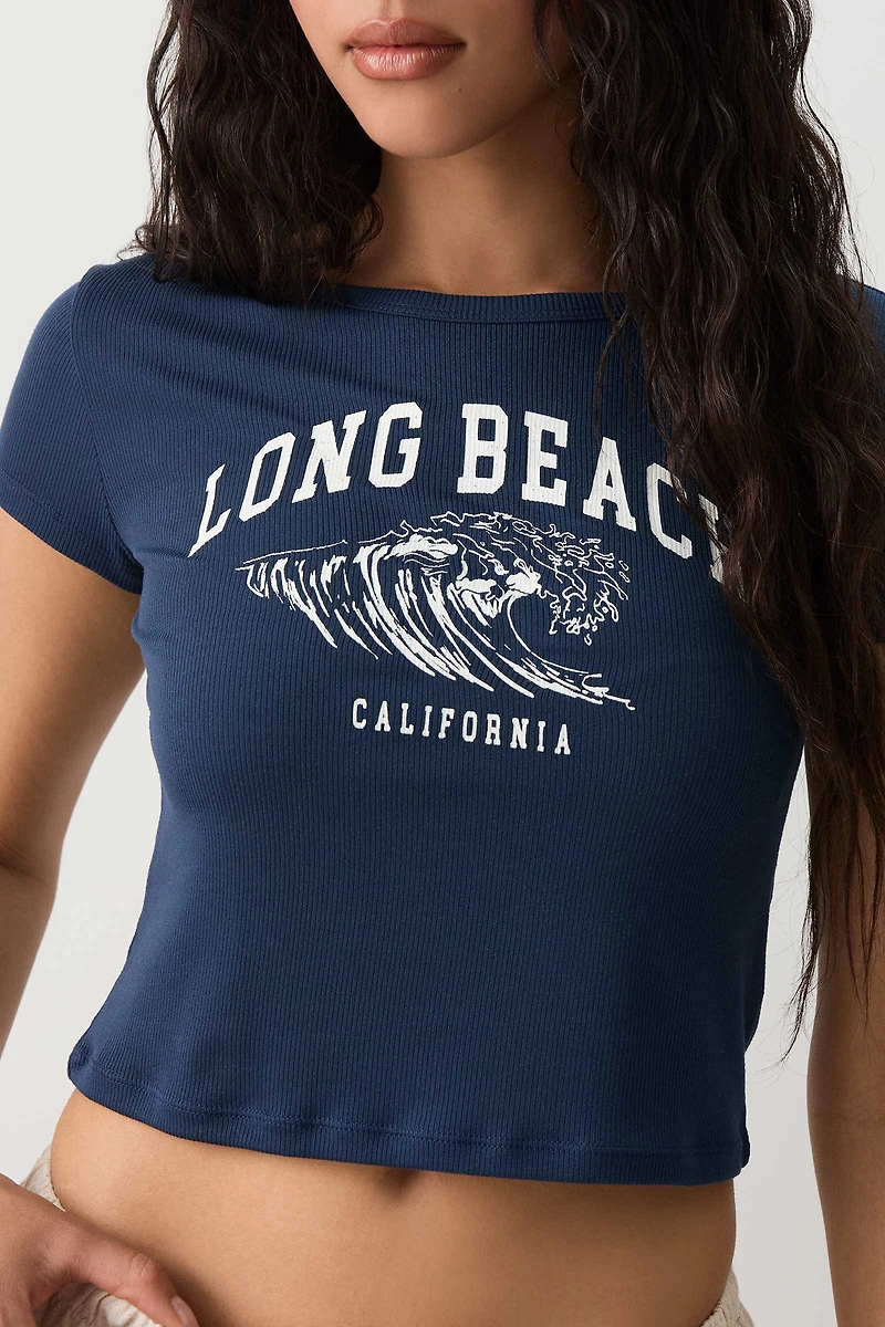 Ardene Fitted Graphic T-Shirt in Dark Blue | Size | Polyester/Elastane | Eco-Conscious