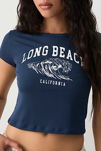 Ardene Fitted Graphic T-Shirt in Dark Blue | Size | Polyester/Elastane | Eco-Conscious