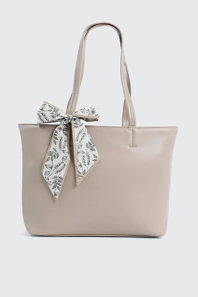 Ardene Large Tote Bag with Scarf in Beige | 100% Recycled Polyester/Faux Leather | Eco-Conscious