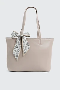 Ardene Large Tote Bag with Scarf in Beige | 100% Recycled Polyester/Faux Leather | Eco-Conscious