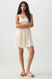 Ardene Super Soft Tank Mini Dress with Pockets in White | Size | Polyester/Elastane
