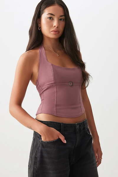 Ardene Bengaline Halter Tank Top in Medium Pink | Size | Rayon/Nylon/Elastane