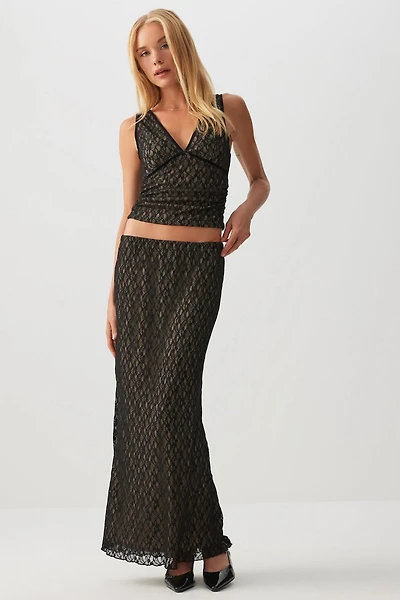 Ardene Lace Maxi Skirt in Black | Size | Polyester/Spandex