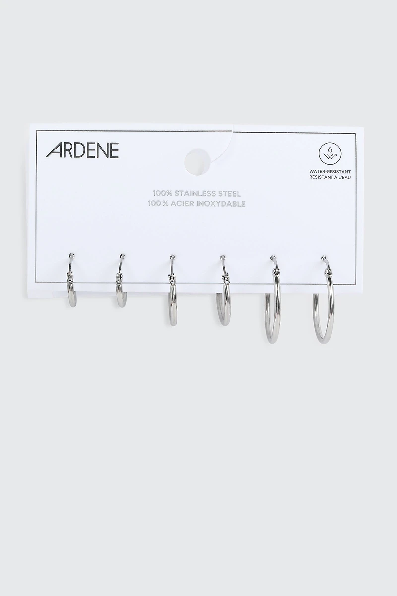 3 paires d'anneaux en acier inoxydable