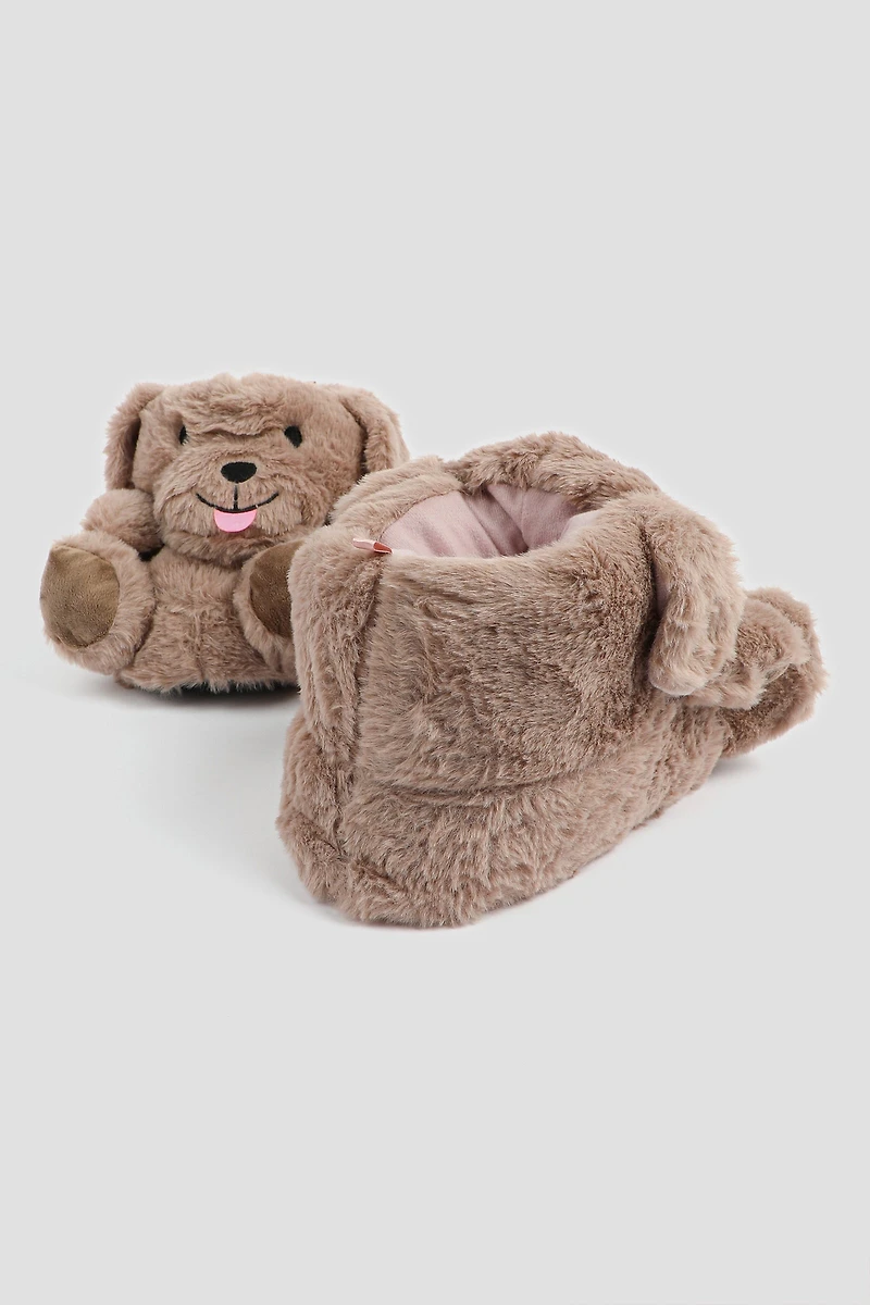 Pantoufles chiens en peluche