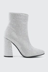 Ardene Rhinestone Ankle Boots in Silver | Size | Faux Suede