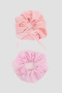 Ardene 2-Pack Gingham Scrunchies in Light Pink | Polyester