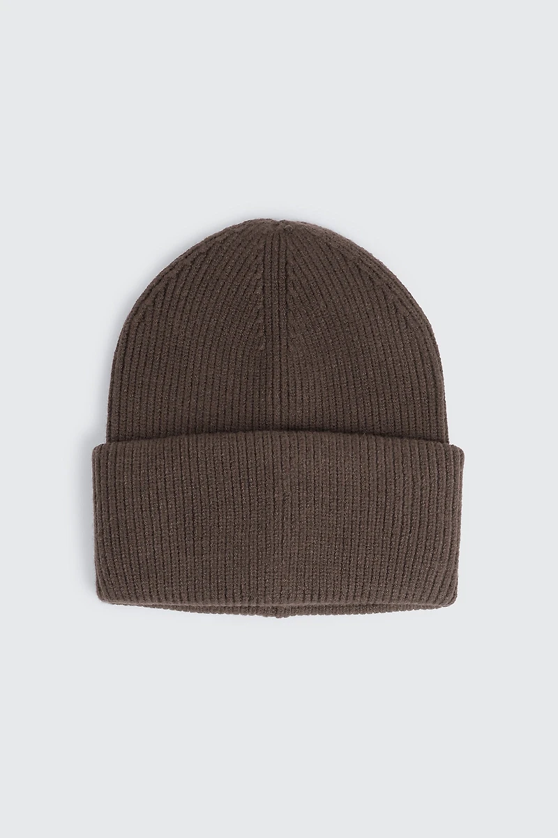 Ardene Wide Cuff Rib Beanie in Brown | Polyester/Rayon/Nylon