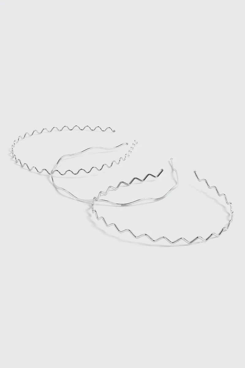 Ardene 3-Pack Wavy Metal Headbands in Silver