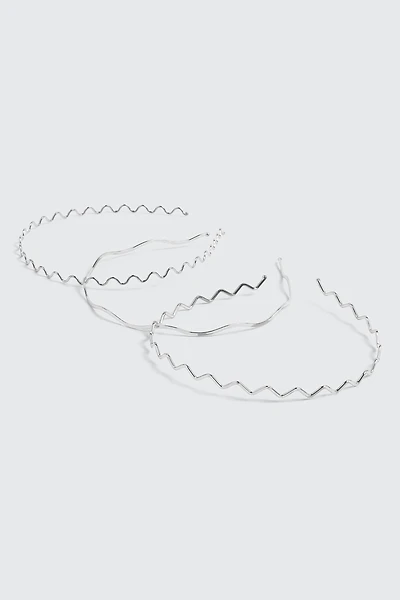 Ardene 3-Pack Wavy Metal Headbands in Silver