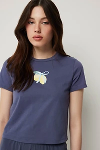 Ardene Graphic PJ Top in Dark Blue | Size Small | Cotton | Eco-Conscious