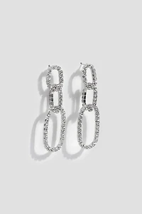 Ardene Rhinestone Link Oval Earrings in Silver | Stainless Steel