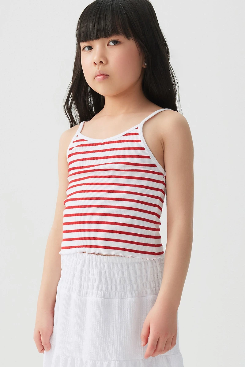 Ardene Kids Printed Lettuce Hem Tank Top in Red | Size | Spandex/Cotton