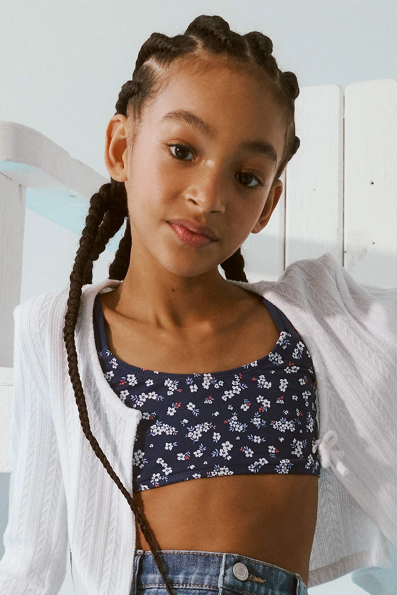Ardene Kids Printed Bikini Top in Dark Blue | Size Small | Polyester/Nylon/Elastane | Microfiber