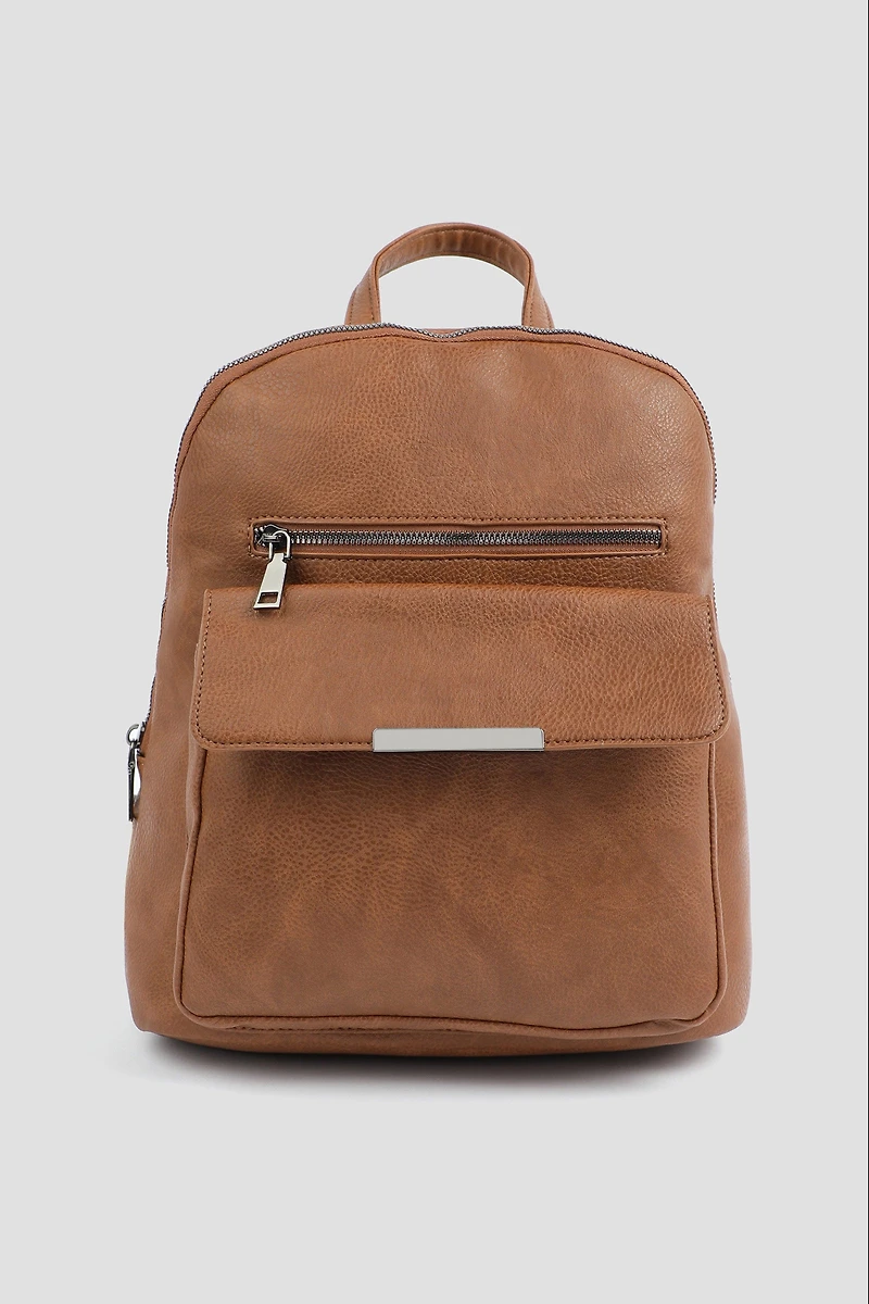 Ardene Faux Leather Backpack in Brown | Faux Leather/Polyester