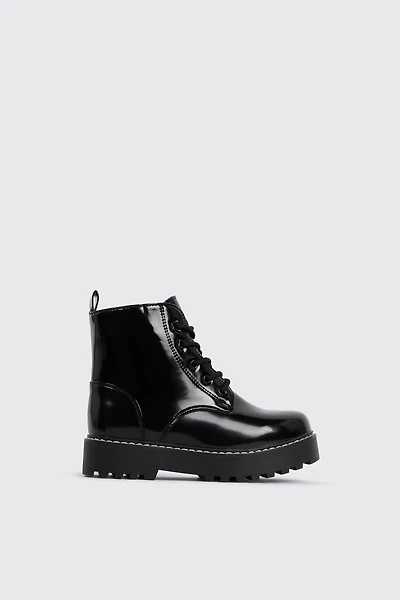 Ardene Kids Chunky Sole Combat Boots in Black | Size | Faux Leather
