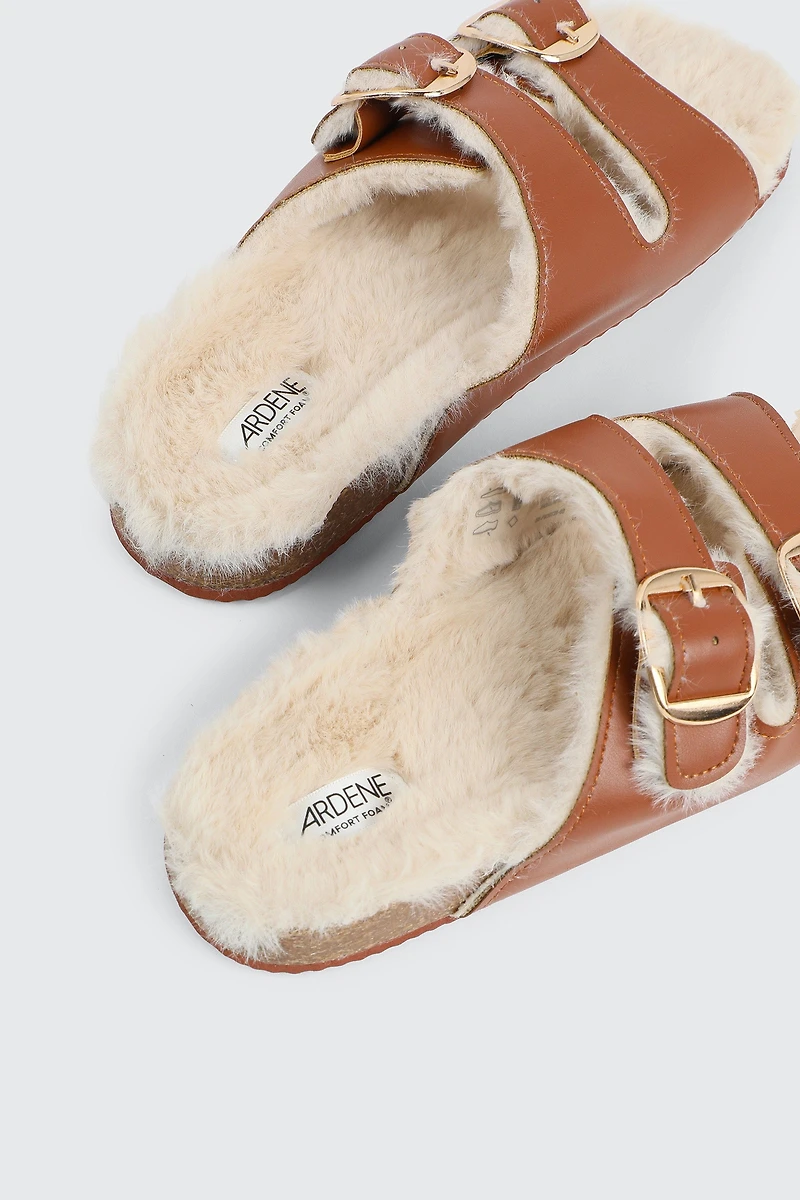 Sandales à boucles doublées en fausse fourrure