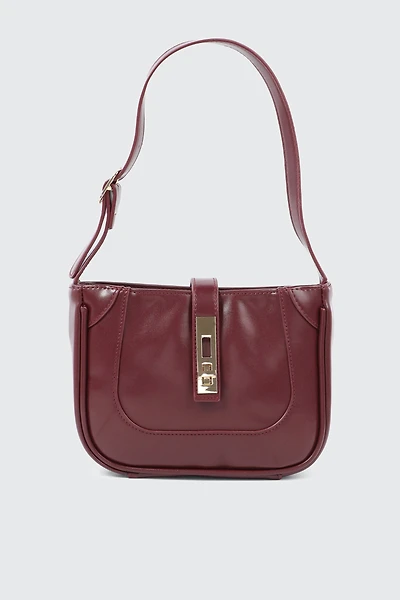 Ardene Turn Lock Shoulder Bag in Burgundy | 100% Recycled Polyester/Faux Leather | Eco-Conscious