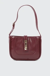 Ardene Turn Lock Shoulder Bag in Burgundy | 100% Recycled Polyester/Faux Leather | Eco-Conscious