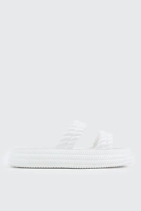 Ardene Double Braided Strap Slide Sandals in White | Size