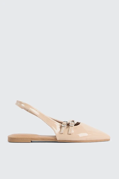 Ardene Double Buckle Slingback Flats in Beige | Size | Faux Suede | Eco-Conscious