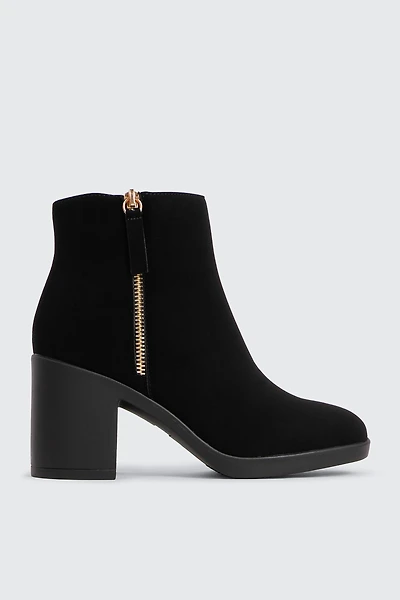 Ardene Faux Suede Block Heel Ankle Boots in Black | Size | Eco-Conscious