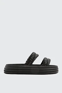 Ardene Double Braided Strap Slide Sandals in Black | Size