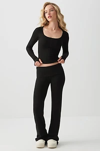 Ardene Super Stretch Fold Over Flare Leggings in | Size | Elastane/Viscose