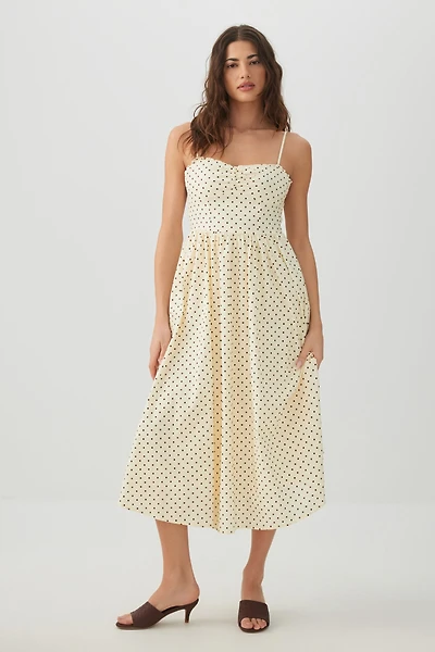 Robe midi à encolure cœur en popeline