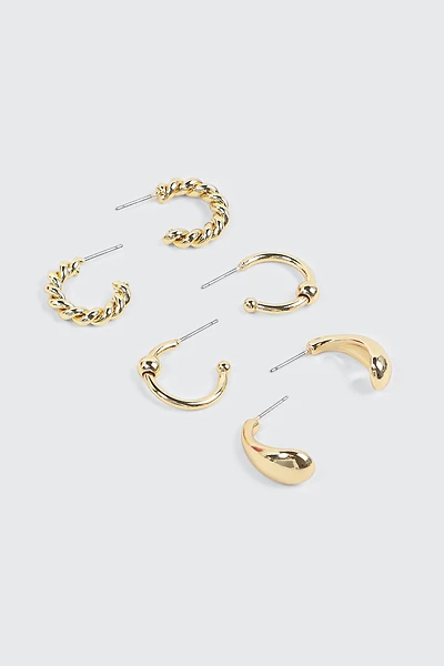 3 paires d'anneaux plaqués or 14K