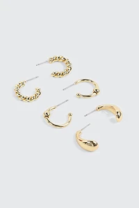 3 paires d'anneaux plaqués or 14K