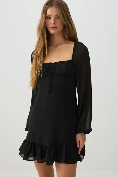 Ardene Chiffon Long Sleeve Mini Dress in | Size | Polyester