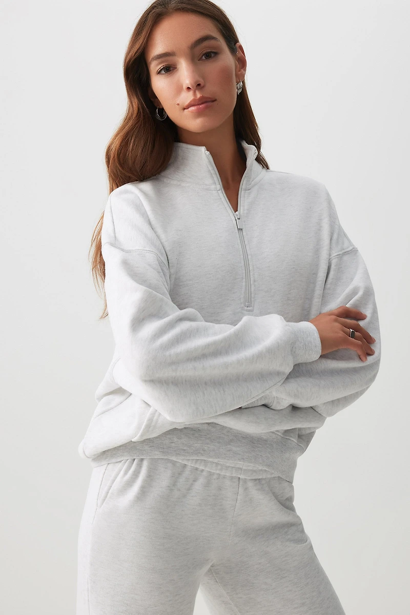 Ardene MADESOFT Fleece Oversized Half Zip Sweatshirt in Mushroom | Size | Polyester/Cotton | Eco-Conscious