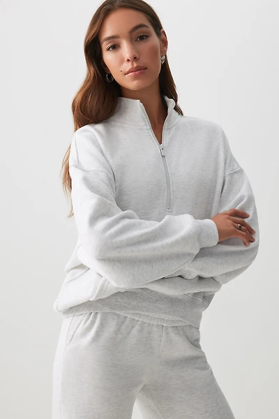 Ardene MADESOFT Fleece Oversized Half Zip Sweatshirt in Mushroom | Size | Polyester/Cotton | Eco-Conscious