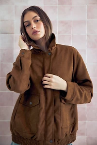 Ardene Faux Suede Oversized Jacket in Cognac | Size Small | Polyester/Elastane/Faux Suede