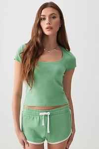 Ardene Dolphin Shorts with Contrast Piping in Green | Size | 100% Cotton
