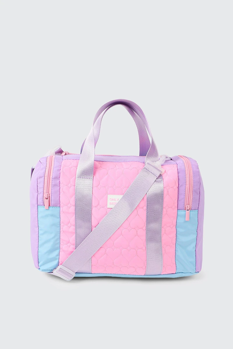 Ardene Kids Heart Quilted Duffle Bag in Pink | Nylon