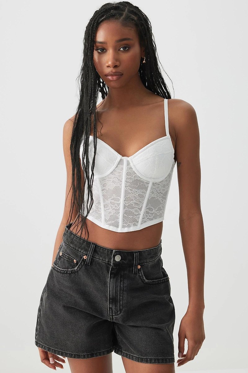 Ardene Ultra Crop Lace Bustier in White | Size | Nylon/Elastane