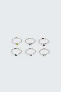 Ardene 6-Pack Nose Rings with Colorful Stones